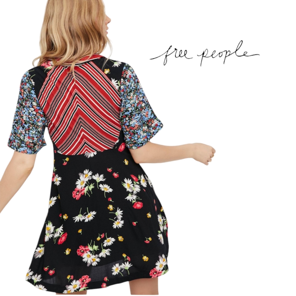 Free People Multicolor Floral and Stripe Mini Dress - Picture 5 of 15